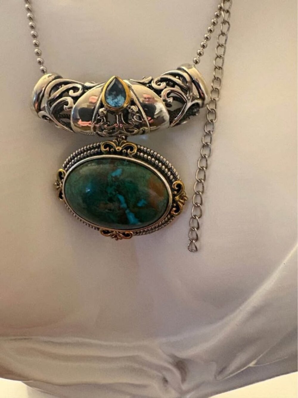 Sterling Silver Chrysocolla and Swiss Blue Topaz Necklace